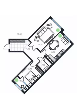 2-к кв. Дагестан, Каспийск просп. Акулиничева (73.54 м)