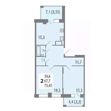 2-к кв. Чувашия, Чебоксары ул. Академика РАН Х.М. Миначева, 13 (73.45 ...