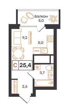 Квартира-студия: Екатеринбург, улица Патриса Лумумбы, 54 (25.5 м)