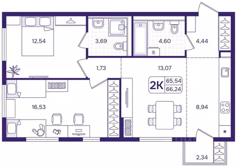 2-к кв. Приморский край, Владивосток ул. Борисенко (66.24 м)