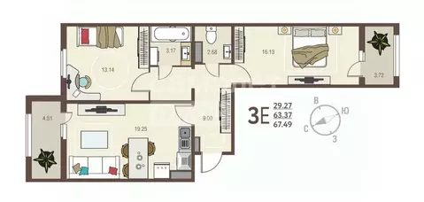 2-к кв. Курская область, Курск ул. Энгельса, 115 (67.49 м)