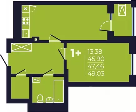 1-к кв. Башкортостан, Уфа ул. Майора Доставалова, 11 (47.5 м)