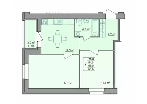 2-к кв. Костромская область, Кострома Магистральная ул., 49А (55.5 м)