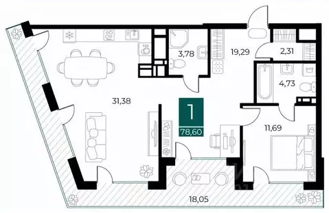 1-к кв. Рязанская область, Рязань Арт Кварталы жилой комплекс (78.6 м)