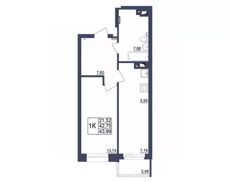 1-к кв. Башкортостан, Уфа Космос жилой комплекс, лит1 (43.99 м)