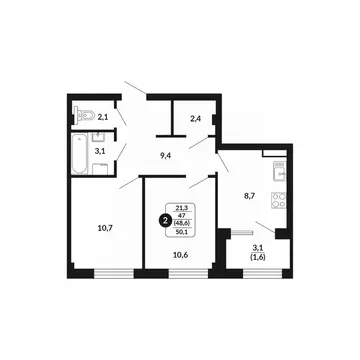 2-к кв. Кировская область, Киров Хлебозаводской проезд, 2 (48.6 м)