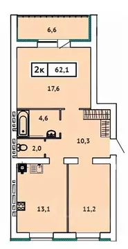 2-к кв. Ивановская область, Иваново ул. 2-я Чайковского, 40 (62.1 м)
