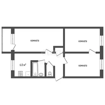 Квартира, 3 комнаты, 62.1 м