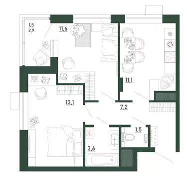 2-к кв. Воронежская область, Воронеж бул. Содружества, 6 (49.5 м)