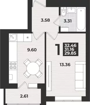 1-к кв. Калининградская область, Калининград ул. Героя России ...