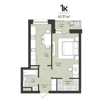 1-к кв. Пермский край, Пермь Уинская ул., 54 (42.37 м)