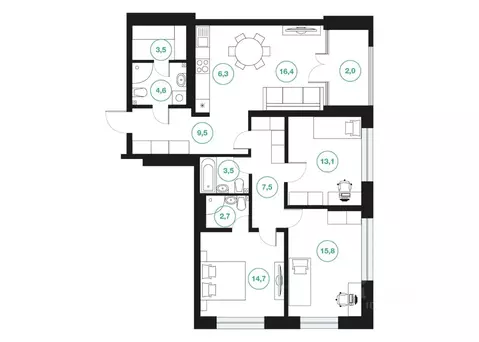 4-к кв. Башкортостан, Уфа ул. Подполковника Недошивина (99.6 м)