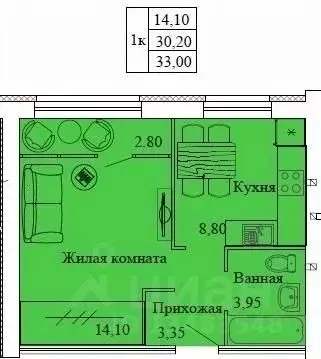 1-к кв. Ивановская область, Кохма Просторный мкр,  (33.0 м)