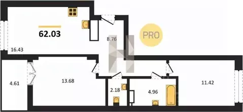 2-к кв. Калининградская область, Гурьевск Включи жилой комплекс (62.03 ...