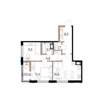 2-к кв. Вологодская область, Череповец Рыбинская ул., 69 (56.6 м)