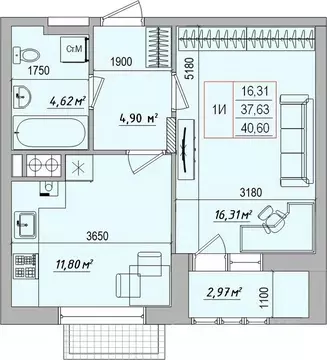 1-к кв. Белгородская область, Белгород ул. Игоря Чернухина (40.6 м)