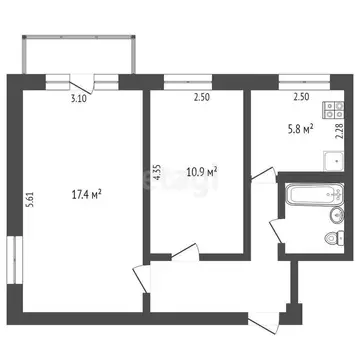 2-комнатная квартира: Тюмень, улица Пермякова, 20 (43.4 м)