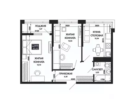 2-к кв. Адыгея, Тахтамукайский район, Яблоновский пгт  (50.62 м)
