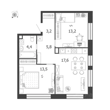 2-к кв. Москва 3-я оч., Шагал жилой комплекс, к5 (57.7 м)