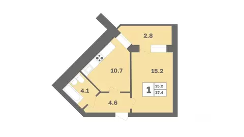 1-к кв. Башкортостан, Уфа Дагестанская ул., лит12 (37.4 м)