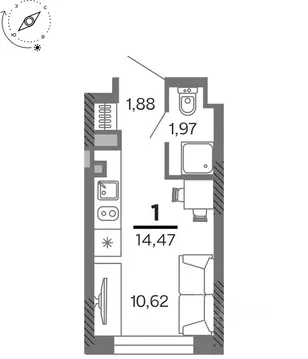 1-к кв. Рязанская область, Рязань Олимпийский городок мкр, 10 (14.47 ...