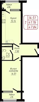 1-к кв. Ставропольский край, Кисловодск ул. 40 лет Октября, 37Б (47.84 ...