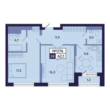 2-к кв. Саха (Якутия), Якутск ул. Новопортовская, 1А/1 (62.1 м)