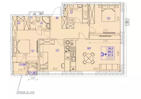 3-к кв. Астраханская область, Астрахань ул. Трофимова (87.9 м)