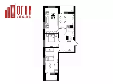 3-к кв. Нижегородская область, Нижний Новгород Коломенская ул., 8к4 ...