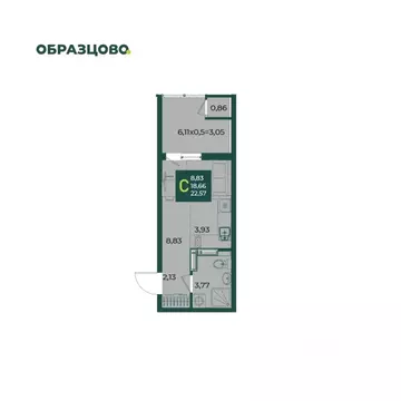 Студия Краснодарский край, Краснодар Образцово мкр,  (22.57 м)