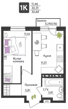 1-к кв. Пермский край, Пермь Верхне-Вишерская ул., 40 (32.6 м)