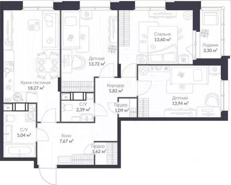 3-к кв. Ленинградская область, Сертолово Всеволожский район, Верен ...