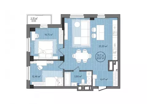 3-к кв. Челябинская область, Челябинск Манхэттен жилой комплекс (81.87 ...