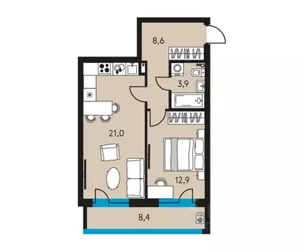 2-к кв. Пермский край, Пермь ул. Пушкина, 91 (50.6 м)