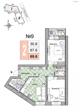2-к кв. Новгородская область, Великий Новгород Юннатов жилой комплекс ...