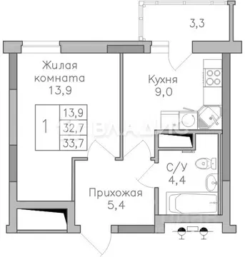 1-к кв. Воронежская область, Воронеж Поколение жилой комплекс (33.8 м)