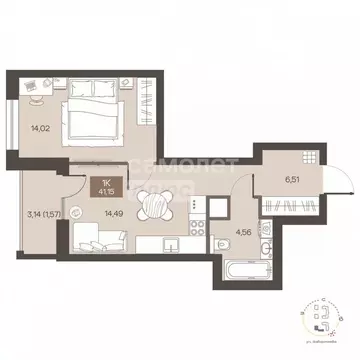 1-комнатная квартира: Омск, улица Завертяева, 1/1 (41.15 м)