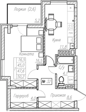 1-к кв. Калининградская область, Пионерский  (47.6 м)