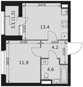 1-к кв. Москва Скай Гарден жилой комплекс (35.6 м)