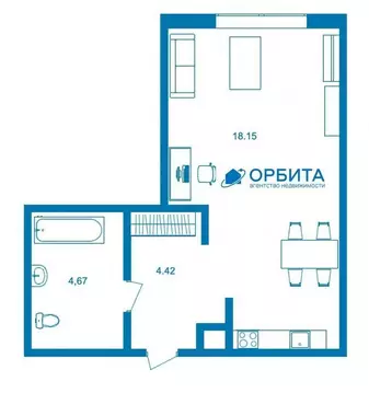 Квартира-студия: Тюмень, Алматинская улица, 4 (27 м)