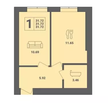 1-комнатная квартира: Пионерский, улица Гептнера, 19 (31.8 м)