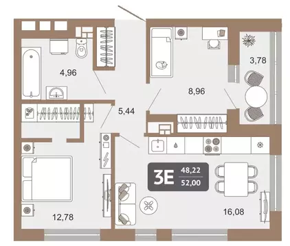 2-комнатная квартира: Екатеринбург, улица Академика Ландау, 32 (52 м)