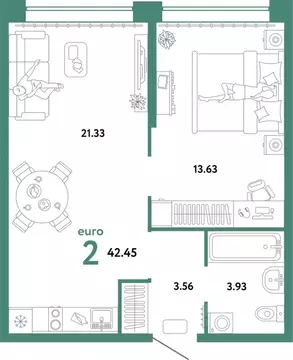 2-к кв. Свердловская область, Екатеринбург ул. Шефская, 22А (42.45 м)