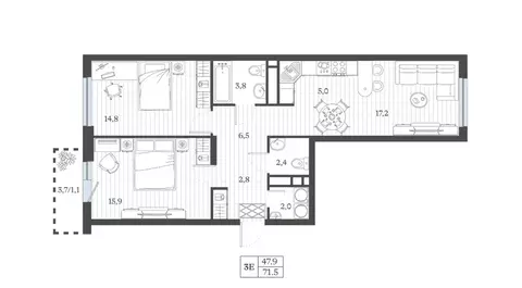 3-к кв. Дагестан, Дербент ул. Сальмана (71.53 м)