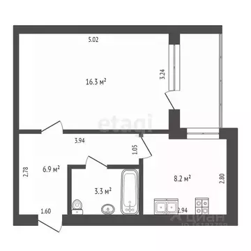 1-к кв. Саха (Якутия), Якутск ул. Федора Попова, 19/2 (34.7 м)