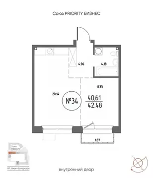 1-к кв. Иркутская область, Иркутск Макс жилой комплекс (42.48 м)