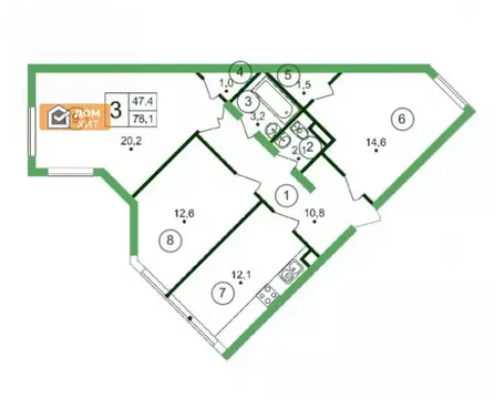 3-комнатная квартира: Мирное, улица Крымской Весны, 13к1 (78 м)