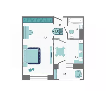 2-комнатная квартира: Липецк, Минская улица, 4Ак1 (62.6 м)