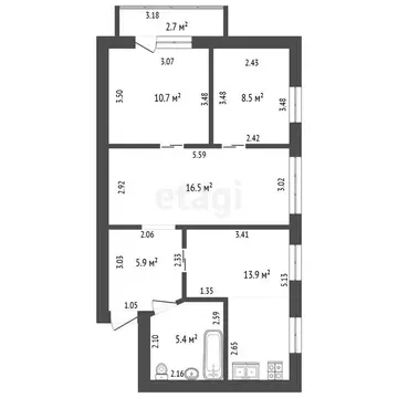 3-комнатная квартира: Стерлитамак, улица Артёма, 5 (61 м)