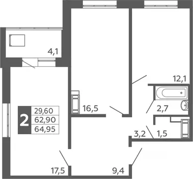 2-к кв. Башкортостан, Уфа Черниковка жилрайон, Калининский-2 мкр, ул. ...